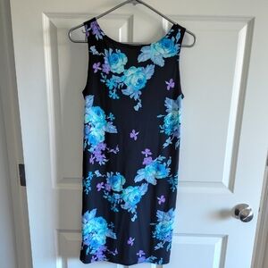 Chic Floral Midi Dress - Black, Blue And Purple